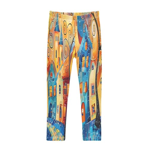 Toddler Girls Leggings Printed Yoga Pants Leggings Vibrant Gouache Style for Kids