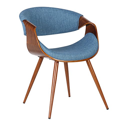 Armen Living Butterfly Mid Century Modern Dining Chair For Kitchen Office Desk Vanity in Blue Fabric Upholstery and Walnut Wood Finish