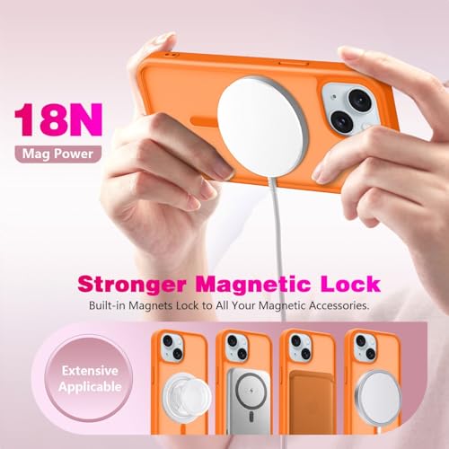 Image of for iPhone 15 Case | Frosted Translucent Hard Back Cover | Slim Translucent Matte Shockproof | Compatible with Mag-Safe (Orange)