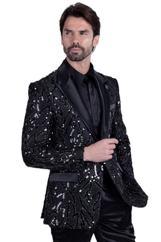 Barabas Men's Floral Sequin Embroidered Design Peak Lapel Blazer 5BL09 - Main Image