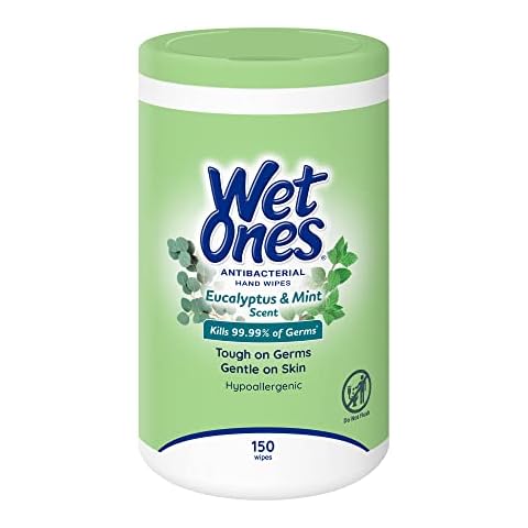 Wet Ones Antibacterial Eucalyptus & Mint Hand Wipes, Canister| Antibacterial Wipes, Hand Sanitizer Wipes, Wet Ones Wipes, Soft Textured Wipes, Lightly Scented Wipes, 150 ct. (1 pack) Cover