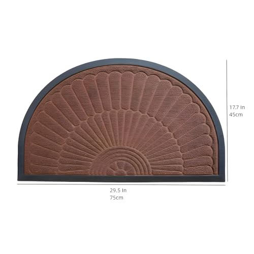 Image of Semi-Circle Durable Rubber Non Slip Front Door Mat for Outside Inside Entry Entryway | Dirt Trapper Welcome Mat for Muddy Paws and Shoes, Brown, 45x75 cm