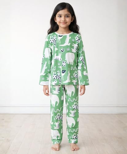 Image of Anthrilo Pure Cotton Printed Pyjama Set for Girls | Sleepwear | Night Suit, Night Wear | Long Sleeves T-Shirt & Pyjama | Regular Wear | 0-14 Years