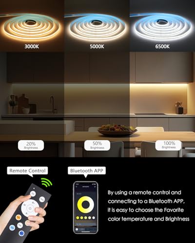 Tira de LED CCT COB 5M 24V Dimmable con Control APP miniatura 2