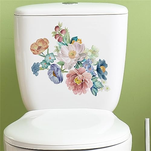 Calcomanías de flores para tapa de inodoro autoadhesivas vinilo extraíble baño estilo 3 4