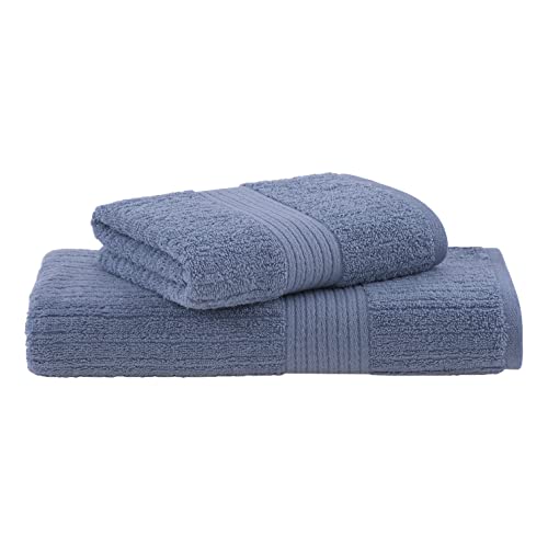 Jogo de Toalhas Buddemeyer Fio Penteado Canelado Banho Azul Médio 2 Peças