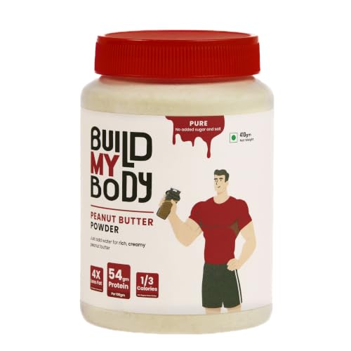 Image of Build My Body | BMB - Pure Peanut Butter Powder | 54g Protein | Makes 900g Peanut Butter Spread | Unsweetened | Unsalted | 100% Natural | 1 /3 Calories | 4x Less Fat | Ideal for Smoothies, Spreads, Baking & Fitness Diets | 410g