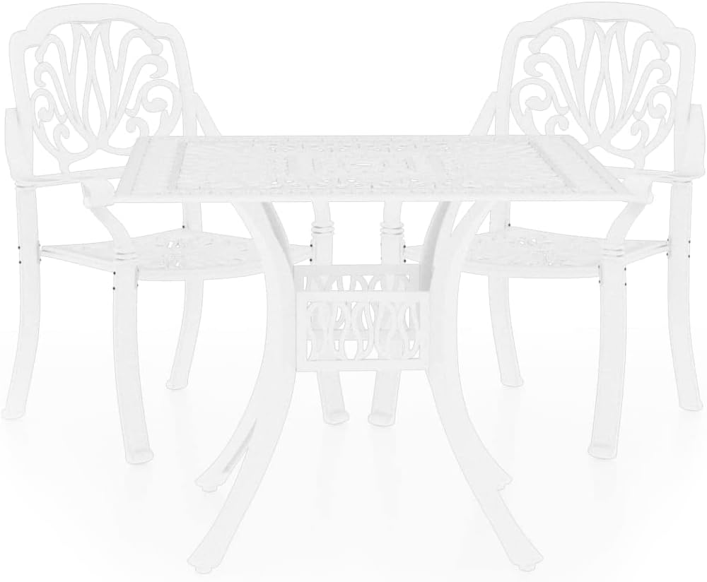 vidaXL White 3-Piece Bistro Set - Sturdy Cast Aluminum Garden Furniture with Embedded Umbrella Hole for Outdoor Patio, Courtyard, Balcony, Backyard