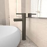 Runheo Miscelatore monocomando da bagno, in ottone grigio, 12 x 30 cm, con cartuccia in ceramica, tubo flessibile in acciaio inox, per acqua calda, acqua fredda, bagno e cucina, orientabile