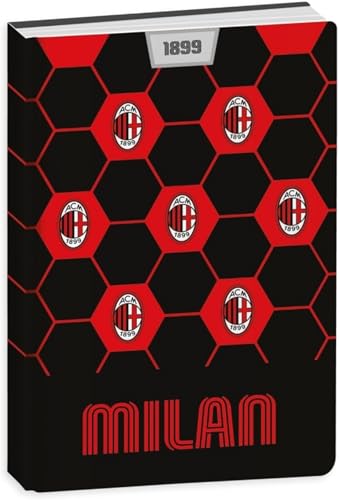 PRESTIGE & DELUXE Diario Milan Simboli rossoneri F.to standard 18 x 14 cm per la scuola 2026/2027 - copertina imbottita + Omaggio portachiave calcio