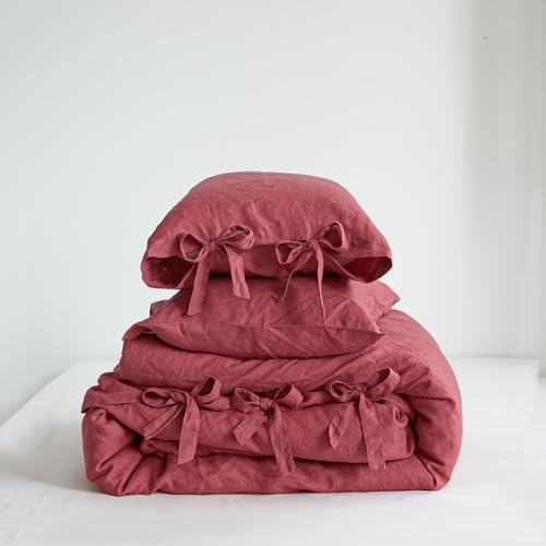 Simple&Opulence French Linen Duvet Cover Set Queen Red