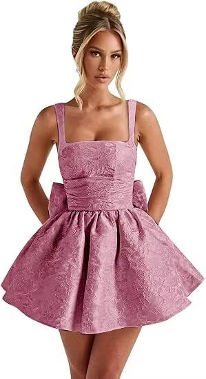 Jacquard Satin Homecoming Dresses 2025 with Bow A-line Spaghetti Straps Formal Evening Gown