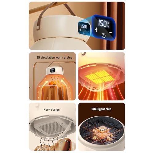 Portable Clothes Dryer, 500W Digital Display 6 Timer Small Compact Dryer Machine Constant Temperature Drying Mini Dryer Clothes Dryer with Dry Bag Hook for Travel Home Apartment