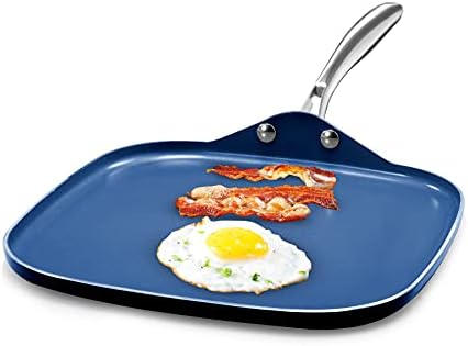 Granitestone Blue Nonstick 10.5” Griddle Pan/Flat Grill with Ultra Durable Mineral and Diamond Triple Coated Surface, Stay Cool Stainless-Steel Handle, Oven & Dishwasher Safe, 100% PFOA Free