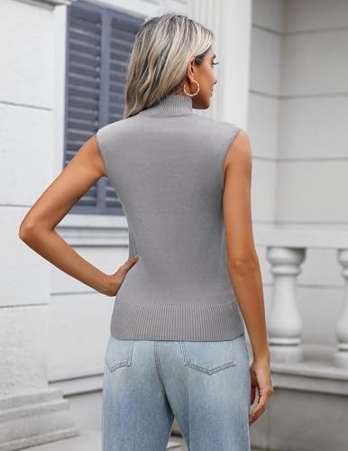 Image of Zeagoo Women's 2026 Mock Turtle Neck Sweater Vest Sleeveless Knit Pullover Tank Tops Casual Trendy Slim Fitted Shirts Light Grey
