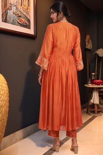 Image of ANNI Designer Women's Rayon Viscose Anarkali Embroidered Kurta with Pant & Dupatta