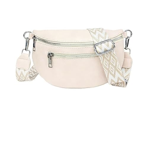 HEOUCH Petit Sac Banane Femme Blanc/Rose Pâle, Sac Femme Bandoulière en Cuir, Sac à Main Simple et Tendance, Sac à Bandoulière, Léger et Imperméable (Blanc)