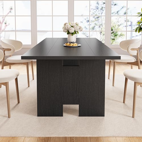 Jocoevol 63\" Folding Dining Table for 4-6, Modern Dining Room Table with Large Foldable Tabletop, Wood Folding Table with Foldable Legs, Dinner Tables for Kitchen Dining Room (Black)