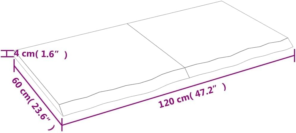Isometric diagram showing countertop dimensions: 120 cm (47.2 inches) length, 60 cm (23.6 inches) width, and 4 cm (1.6 inches) thickness.