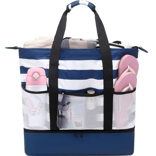DSIUE Beach Bags with Cooler - Waterproof Sandproof Tote for Women - Large Pool Gym Travel Bag