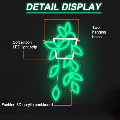 Image of Flowerpot Neon Sign for Wall Decor, USB Light Up Sign for Home Bedroom Party Bar Flower Shop Decor Wedding Birthday Party Gifts for Her Him, 16.5 inchx8.9 inch