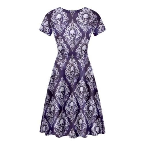 Image of POLERO Women Puffy Swing Elegant Party Midi Dresses Short Sleeve Round Neck A-Line Dress