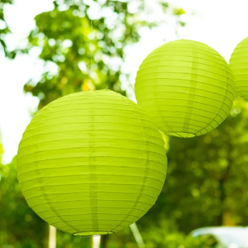 Image of Wanna Party 10 inch Green Round Paper Lanterns Decorative Hanging Chinese Japanese Paper Lanterns Lamp for Birthday Halloween Wedding Baby Bridal Shower Fall Home Decor Party Decoration