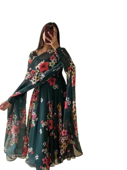 Women's Georgette Anarkali Gown with Dupatta Set | Festive | Traditional | Wedding RAVIKA-image-26