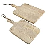 Artisinal Kitchen Natural Wood Cutting Boards, Set of 2, Mango Wood, Stitched Leather Hanging Straps, Each Over 1 Ft 16 1/2 and 14 1/2 Inches Long, by WHW