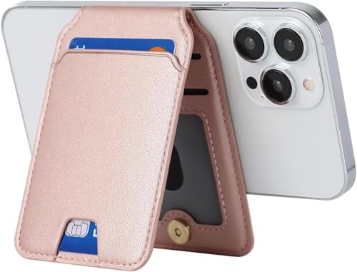 Mizi MagSafe Wallet, Magnetic Phone Vegan Leather Wallet with Adjustable Stand - Slim 5 Cards Holder for iPhone 15/14/13/12 Series, Not for 12/13 Mini - Pink