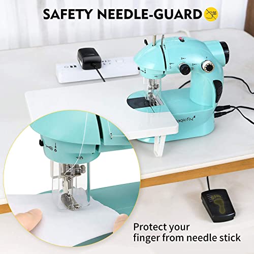 Image of Magicfly Mini Sewing Machine with Extension Table, Dual Speed Portable Sewing Machine for Beginners with Light, Sewing Kit for Household Use, Blue