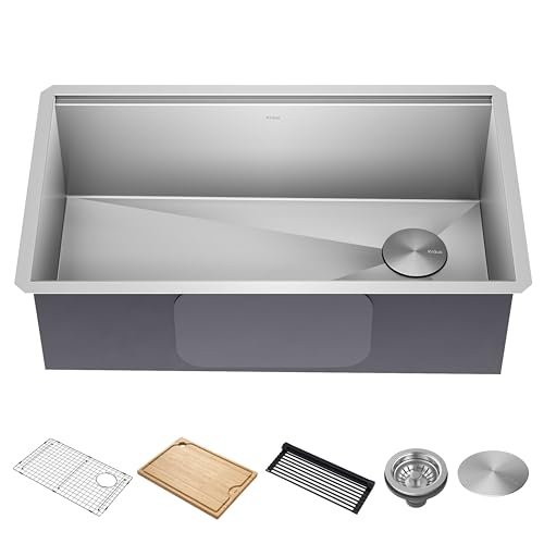 Comparison: Best Gauge For Kitchen Sink 3 KRAUS Kore 32-Inch Undermount Workstation 16 Gauge Single Bowl Stainless Steel Kitchen Sink with Accessories, KWU110-32
