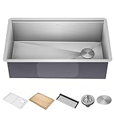 KRAUS Kore 32-Inch Undermount Workstation 16 Gauge Single Bowl Stainless Steel Kitchen Sink with Accessories, KWU110-32