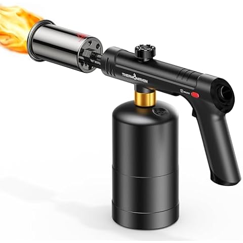 ThermoMaven Propane Torch with One-Touch Max Fire, Cooking Blow Torch Gun with Safety Lock, Charcoal Lighter, Flame Thrower, Gas Welding Kit Kitchen Food Torch Head for Grill, Sous Vide, BBQ, Black Cover