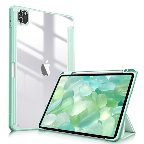 Image of Fintie Case for iPad Pro 11 Inch 3rd Generation 2021 - [Supports 2nd Gen Pencil Charging ] Slim Transparent Clear Hard Back Cover with Soft TPU Edge, Pencil Holder, Auto Wake /Sleep, Green