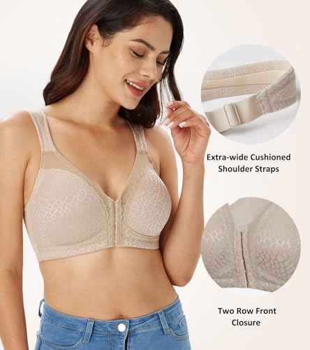 Image of Lemorosy Women's Plus Size Full Coverage Front Closure Posture Back Unpadded Wireless Double Support Minimizer Bra
