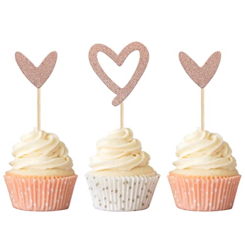 Rsstarxi 24 Pack Valentine's Day Cupcake Toppers Rose Gold Sweet Love Heart Cupcake Picks Wedding Engagement Anniversary Cake Decorations For Valentine's Day Bridal Shower Birthday Party Supplies #TOP13