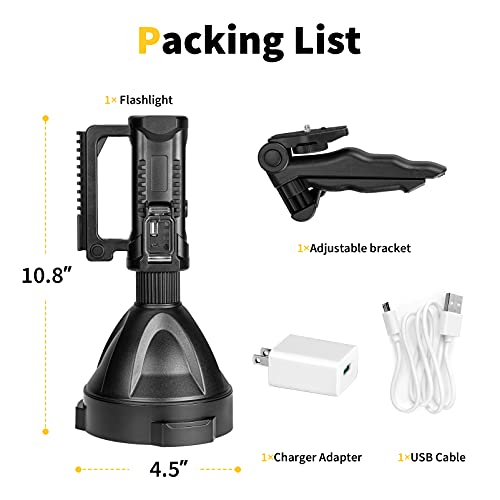 Yongkist Super Bright Rechargeable Spotlight,Handheld Tactical Flashlight 4 Modes High Power Portable Waterproof Searchlight for Outdoor Tripod Adpater and USB Cable Included by Yongkist - Used condition - Image 6