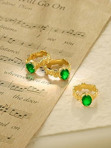 GNIRTSI Gold Simulated Emerald Ring for Women Solitaire 8 * 10MM Oval Cut 14K Gold Plated Minimalist Stack Concave Twisted Band Finger Jewelry Size 8 by GNIRTSI - Used condition - Image 11