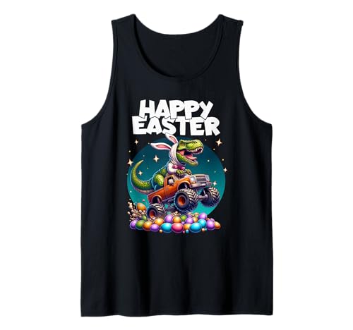 Happy Easter Bunny T-Rex Dinosaur Monster Truck Boy Egg Hunt Camiseta sin Mangas