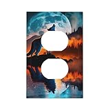 Decorative 1 Gang Duplex Light Switch Cover Wall Plate for Electrical Outlet Faceplate, Wolf Howling Night Moon River
