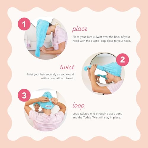 Image of Turbie Twist 2-Pack Microfiber Hair Towel for Beauty, Travel, Gifting - Hair Wrap Turban for Straight, Wavy & Curly Hair - Premium Personal Care - Bermuda & Peach