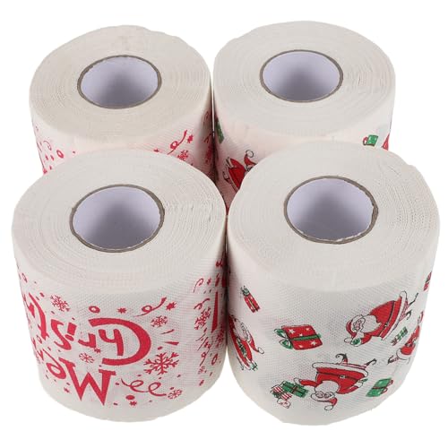 TOBBOMEY 4 Rollos Papel Higiénico de Navidad Doble Estampado Divertido con Motivos Santa Claus para Decoración y Fiestas Navideñas Baño