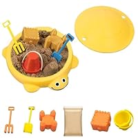 Mini Turtle Sandbox with Lid - Portable Play Sand for Kids, Zen Sensory Sandscape Kit with Molds, Sand & Mini Tools, Fun Gifts & Home Office Decor for Meditation & Stress Relief (Yellow)
