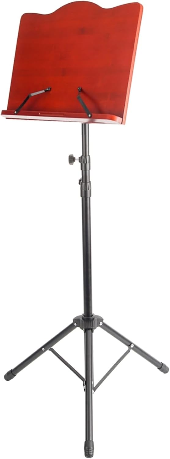 Miwayer Bamboo Conductor Music Stand, Tradition Wooden Music Sheet Stand, Matte Red, Height Adjustable (Triangular Base Music Stand)