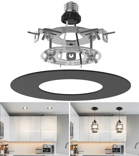 Image of Recessed Can Light Conversion Kit for 5 inch and 6 inch Ceiling Fixtures - Pendant /Hanging Light Upgrade, Compatible with Ceiling Fans, Includes 7 inch Flat Steel Medallion, Black Finish
