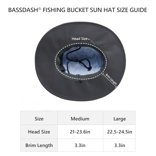 Bassdash UPF 50+ Męski kapelusz wędkarski wodoodporny unisex z szerokim rondem wędkarstwo na świeżym powietrzu piesze wycieczki kemping klasyczna czapka dżungla FH15, Niebieski moro, M