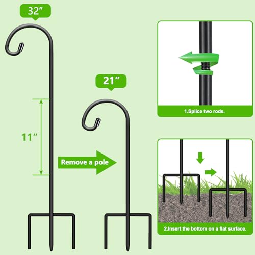 Image of FEED GARDEN Adjustable 32 Inch Small Shepherd Hooks for Outdoor, Garden Hooks for Lanterns, Sheperd Hook for Hanging Plants, Bird Feeders, Solar Lights, Mason Jars, Weddings Decor,1 Pack