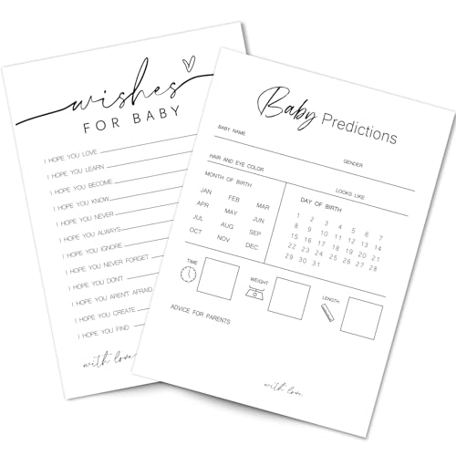 Whaline Lot de 50 feuilles blanches de prédictions et de conseils pour fête prénatale - Cartes d'activités pour les nouveaux parents - Livre de conseils pour révéler les souhaits de bébé - Conseils