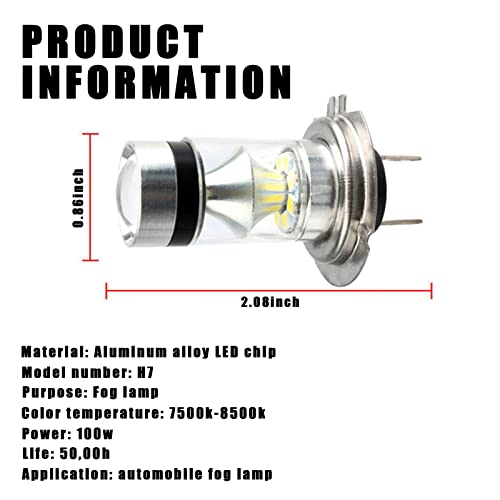 Cueclue Pack-2 H7 Led Car Fog Light Bulb, 12V 100W High And Low Beam, 7500K 360° Beams Car Headlight For Most Cars Suvs Trucks (White) #TOP1
